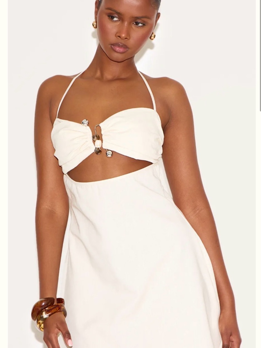 Ivory Cutout Halter Midi Dress